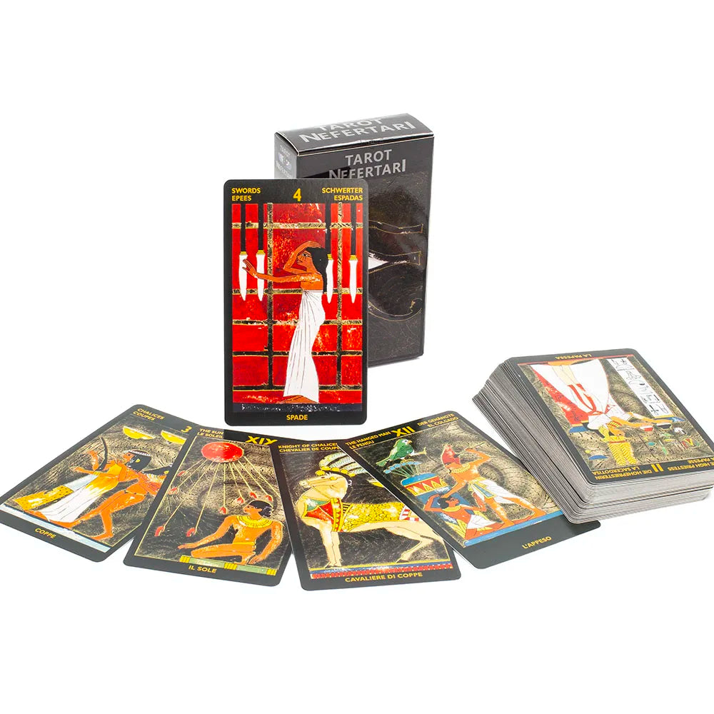 Tarot card set with tarot cards and packaging on a white background