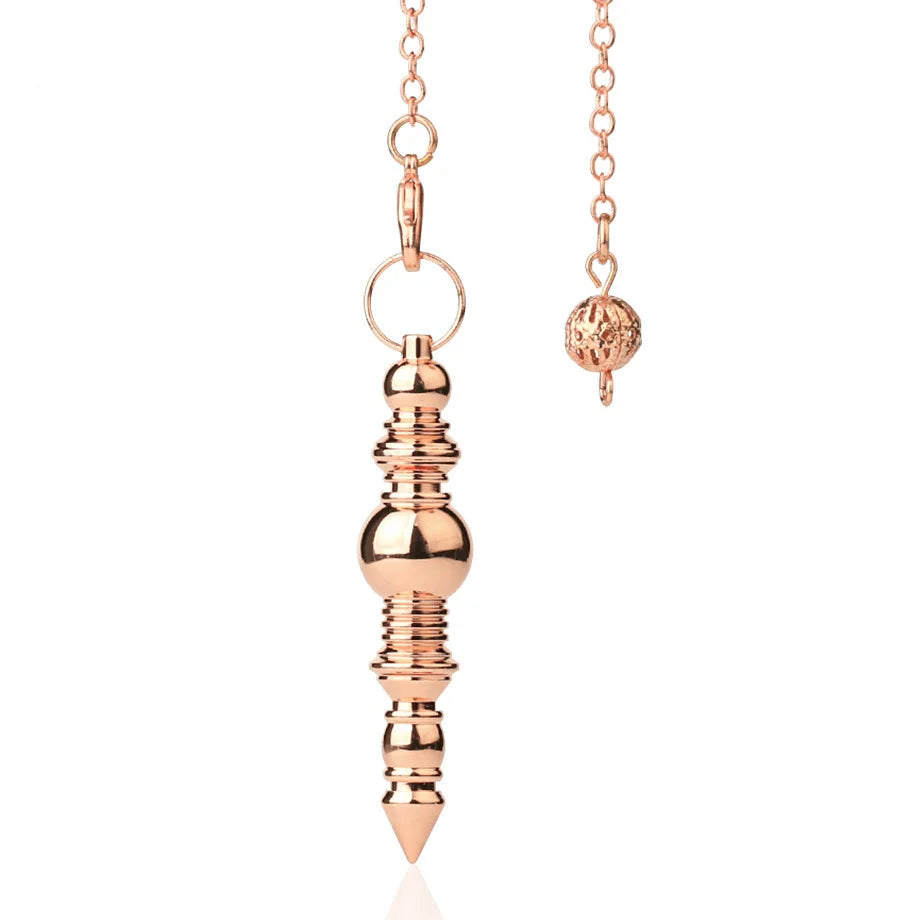 Rose gold necklace with a decorative pendant on a white background