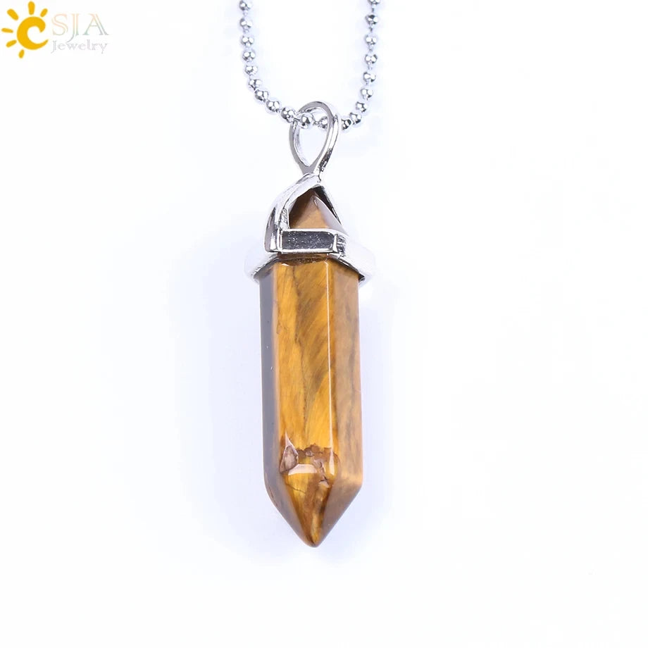 Crystal pendant necklace on a white background
