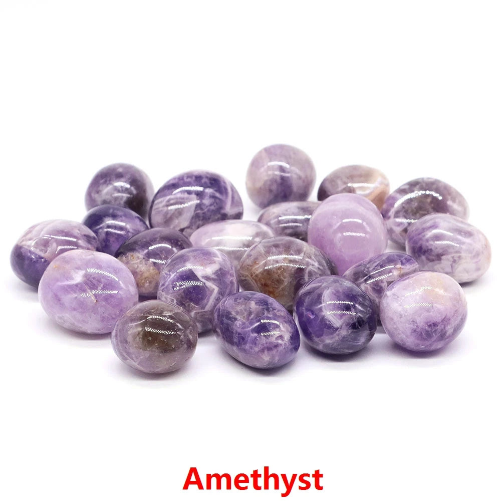 Amethyst stones on a white background with 'Amethyst' text.