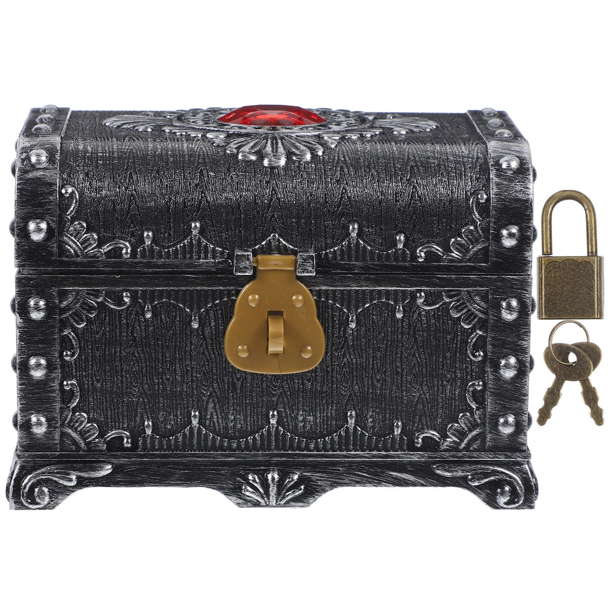 Decorative treasure chest with a lock and keys on a white background