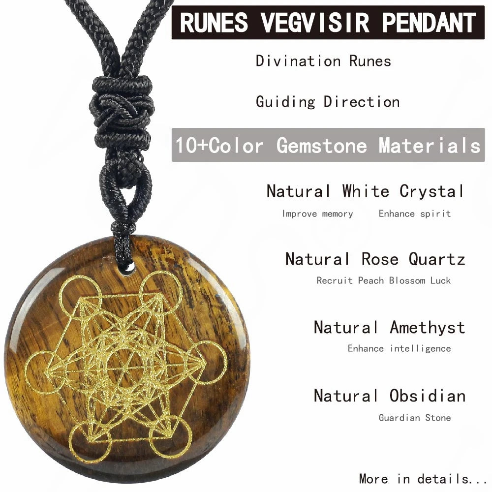 Runes Vegvisir pendant with wooden design on a white background