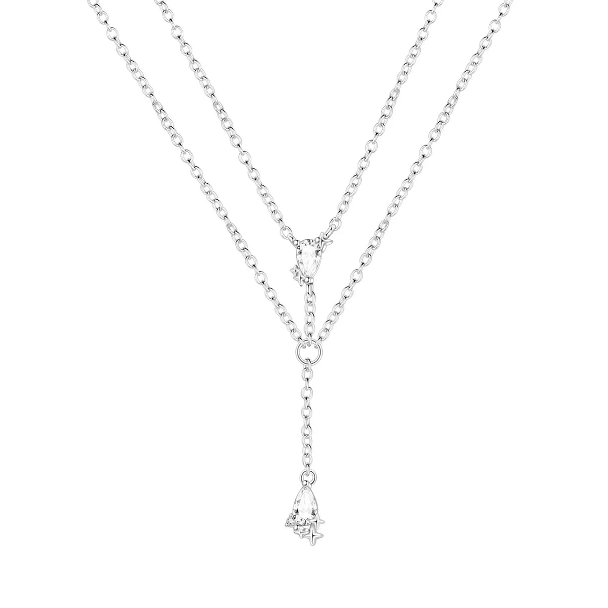 Silver necklace with a pendant on a white background