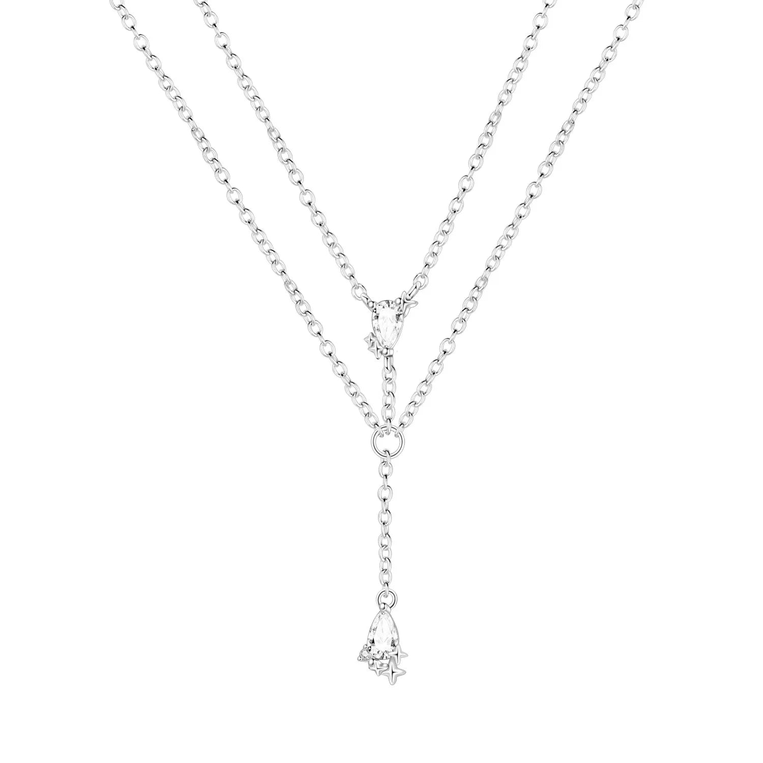 Silver necklace with a pendant on a white background