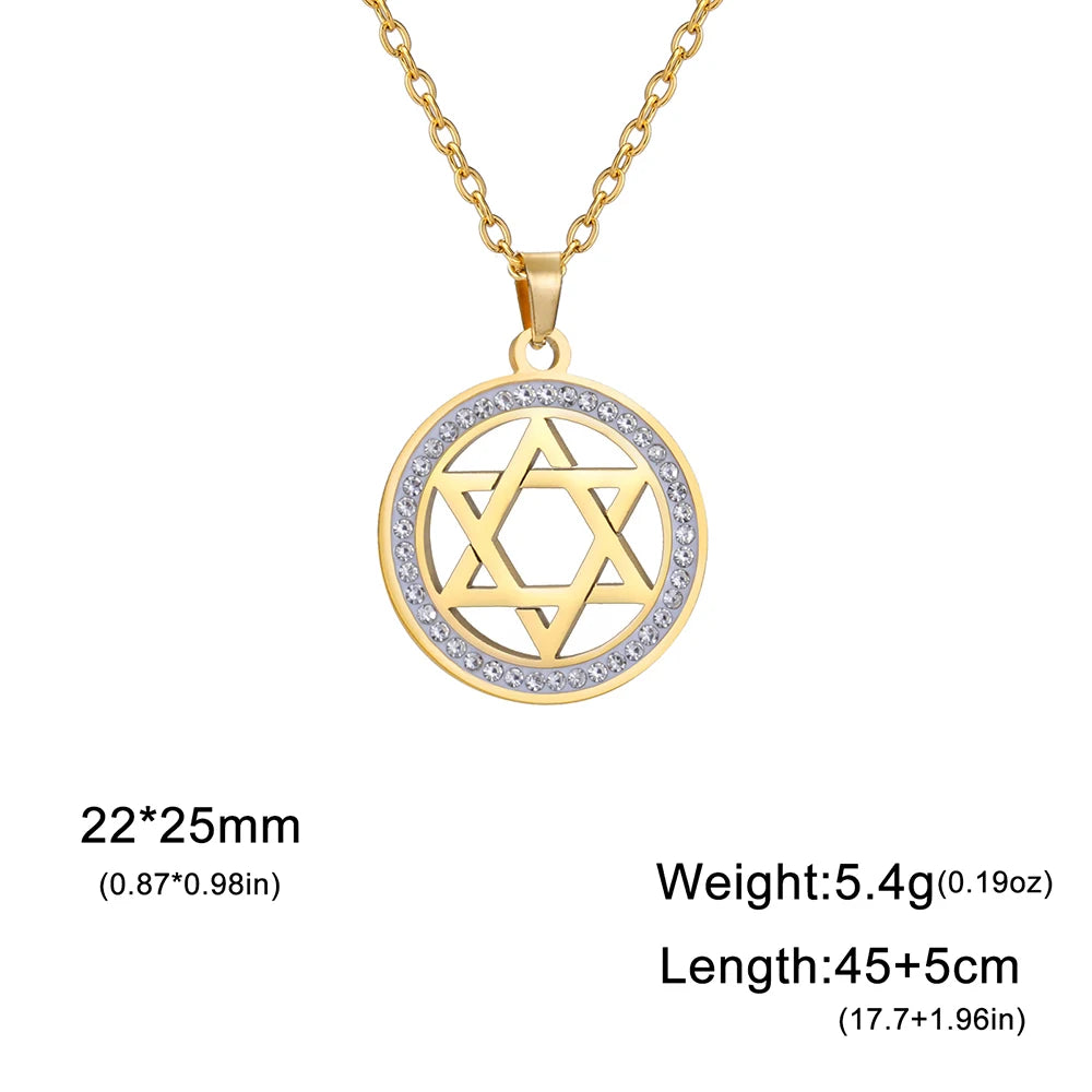 Gold necklace with Star of David pendant on a white background
