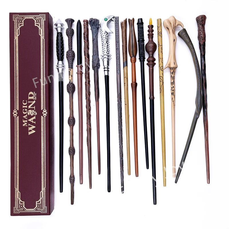 Set of magic wands with a decorative box on a white background