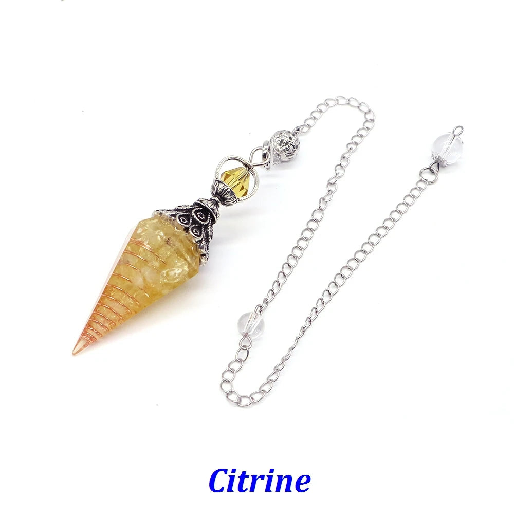 Citrine pendant necklace on a white background