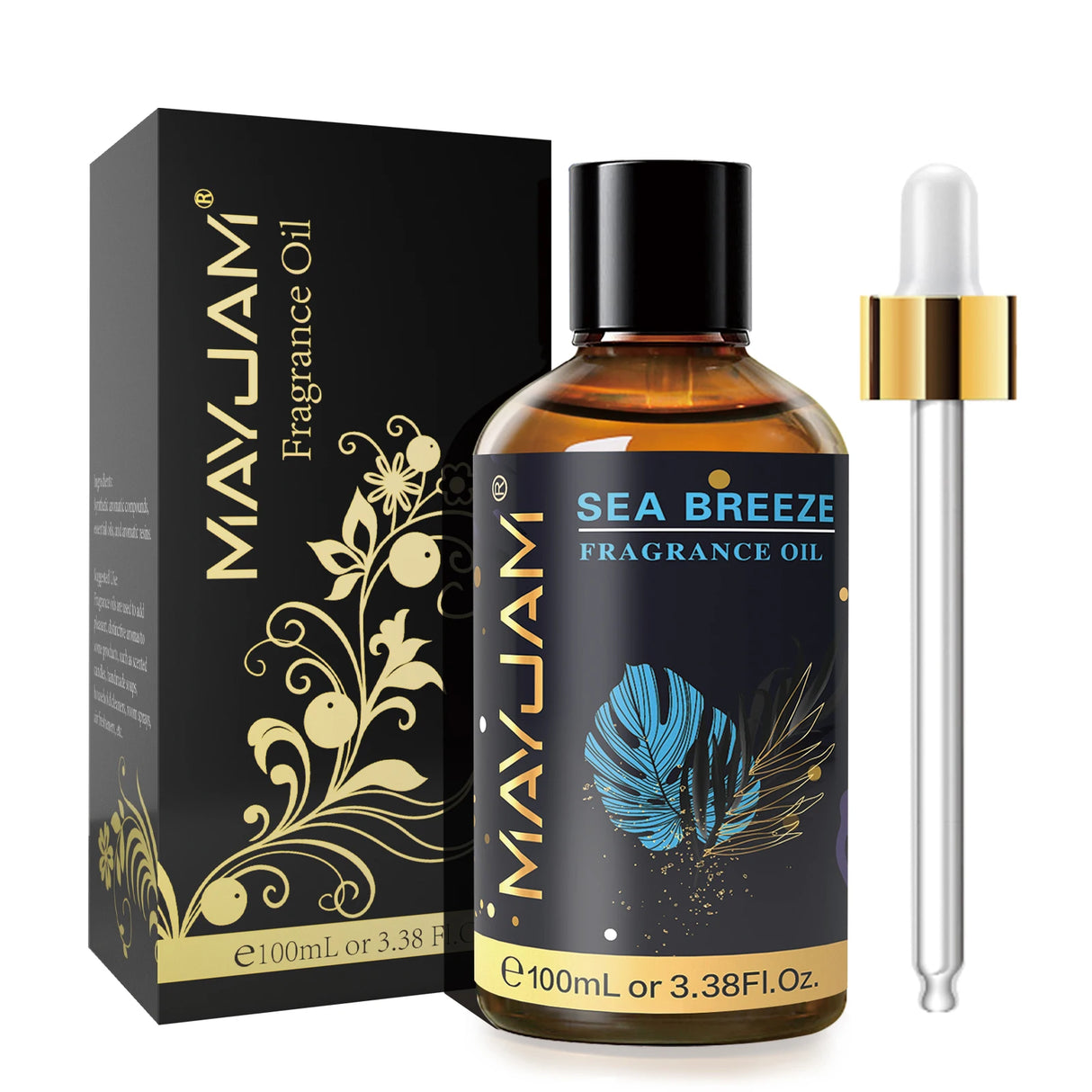 MayJam Sea Breeze fragrance oil bottle with dropper and packaging on a white background