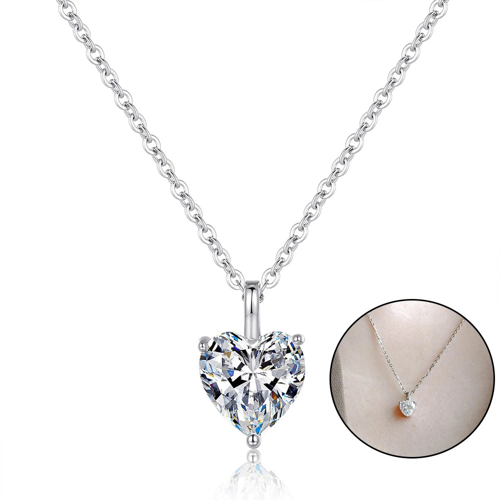 Heart-shaped crystal pendant necklace on a white background