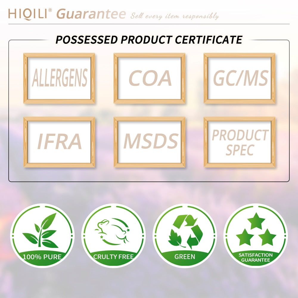 HIQILI Guarantee possessed product certificate with various certifications and icons on a light background.