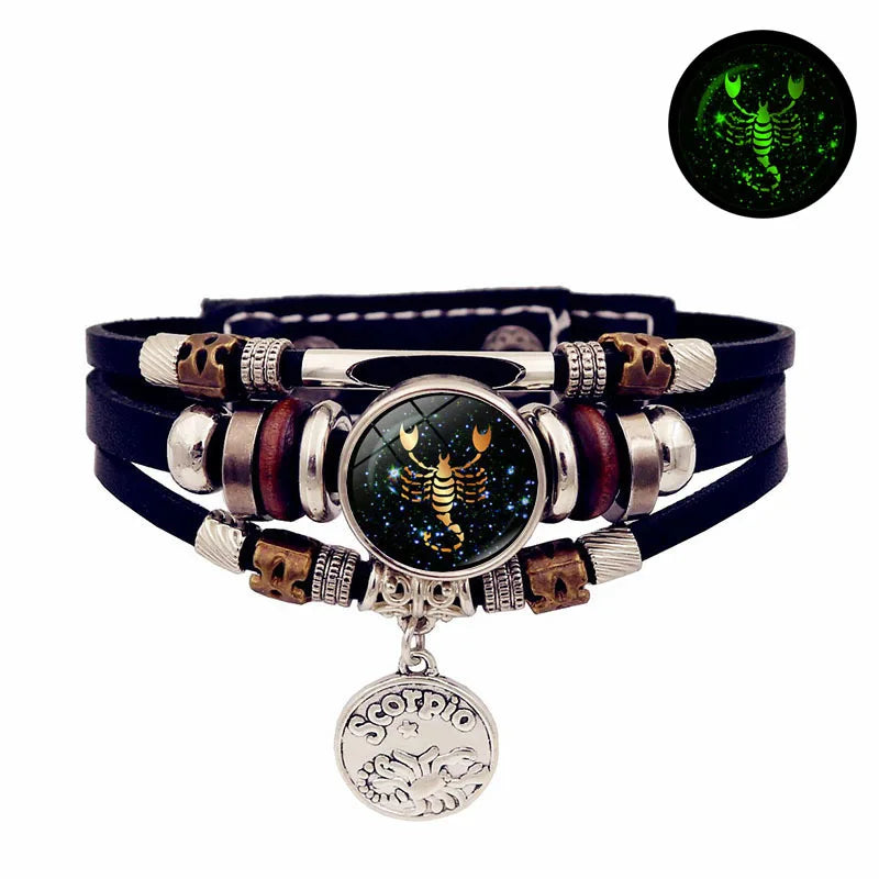 Luminous Zodiac Constellation Leather Bracelet – Unisex