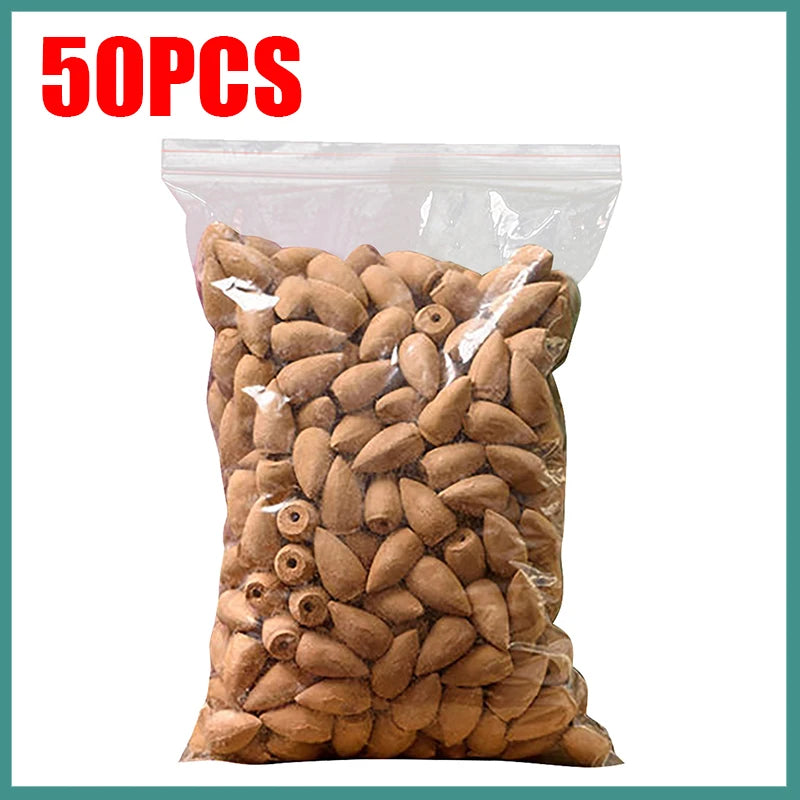 Bag of 50 wooden beads with a clear plastic bag on a white background