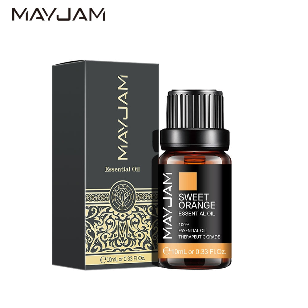 MayJam Sweet Orange essential oil bottle and packaging on a white background