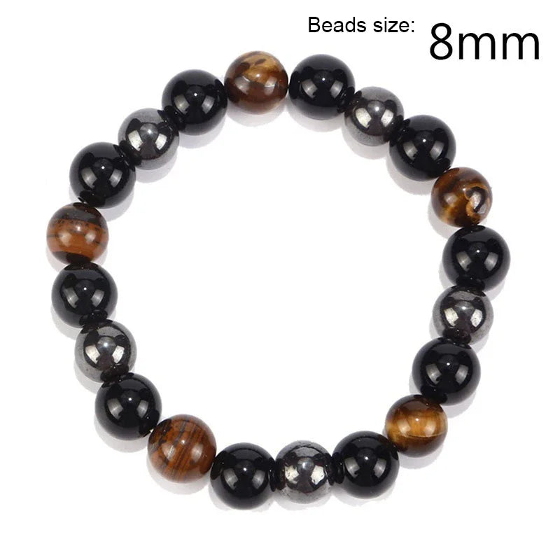 Black and brown beaded bracelet with beads size 8mm on a white background