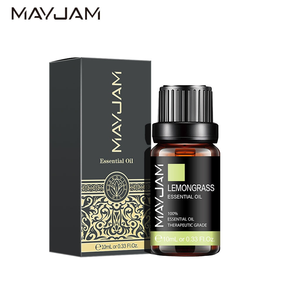 MayJam Lemongrass essential oil bottle and packaging on a white background