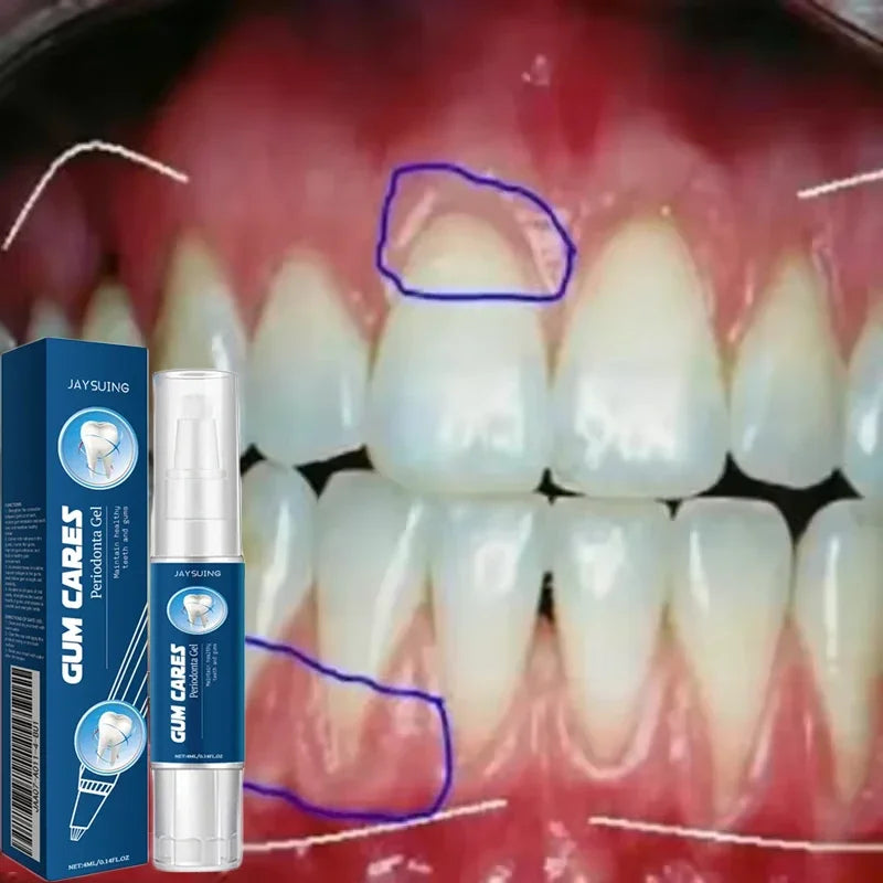 GUM CARES product packaging with a close-up of teeth in the background