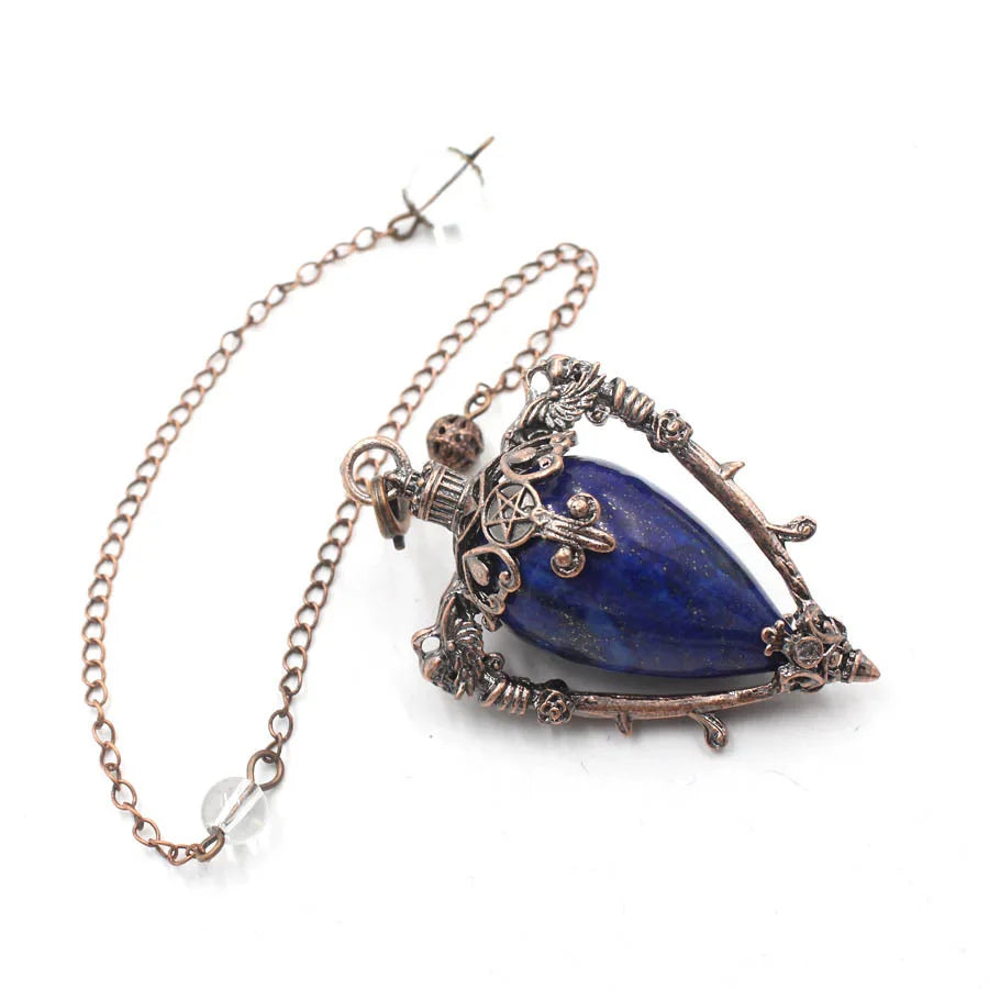 Necklace with a blue stone pendant on a white background