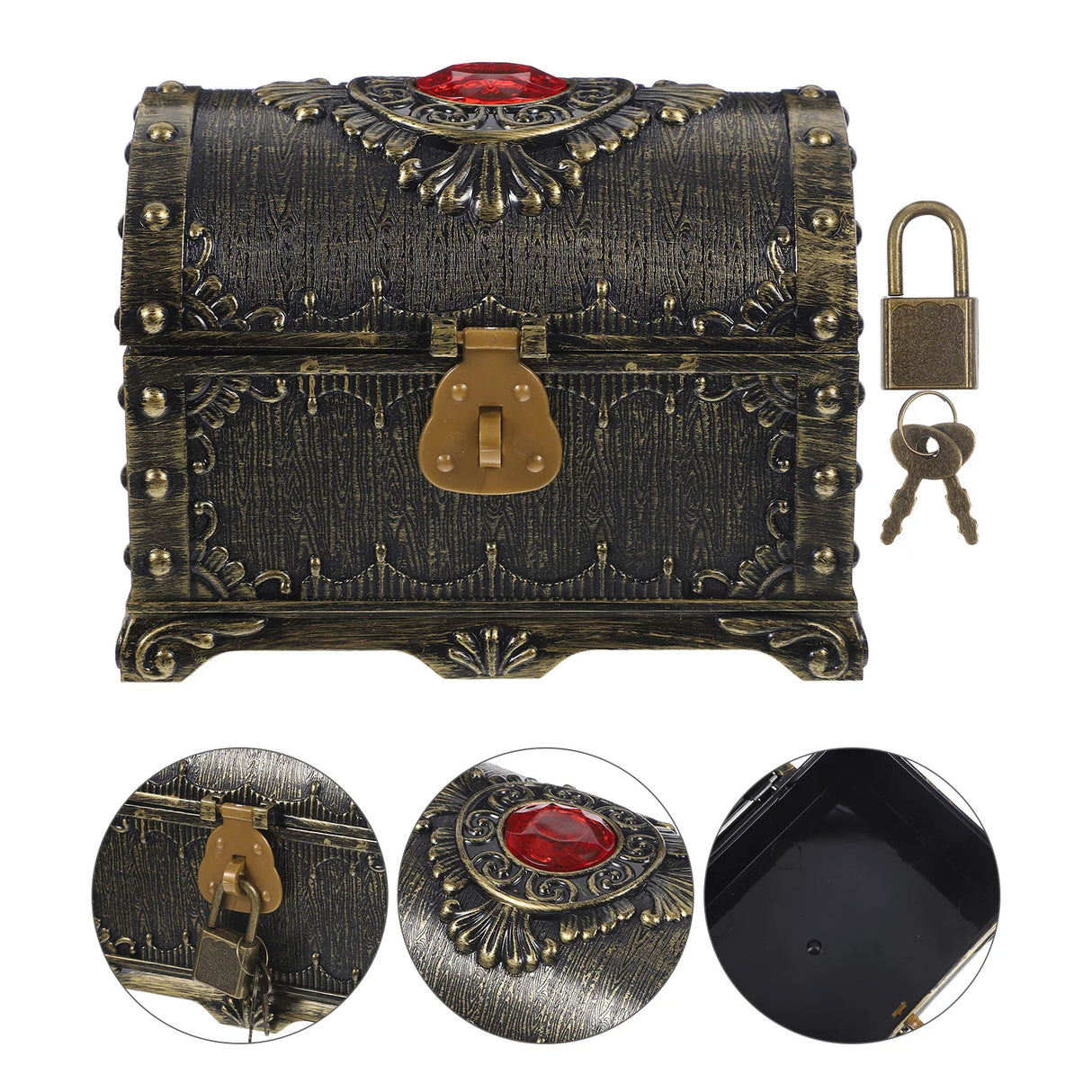Decorative treasure chest with lock and key on a white background