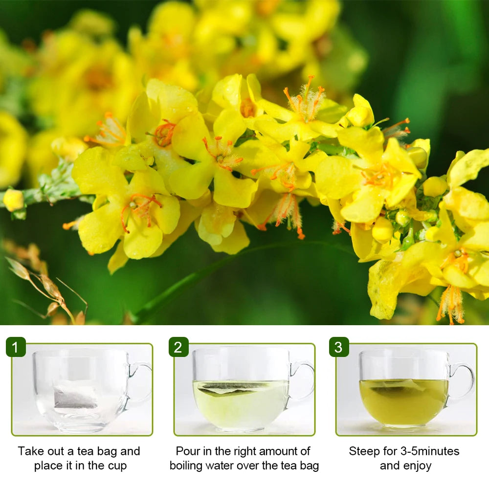 Yellow flowers with a step-by-step guide on how to make tea.