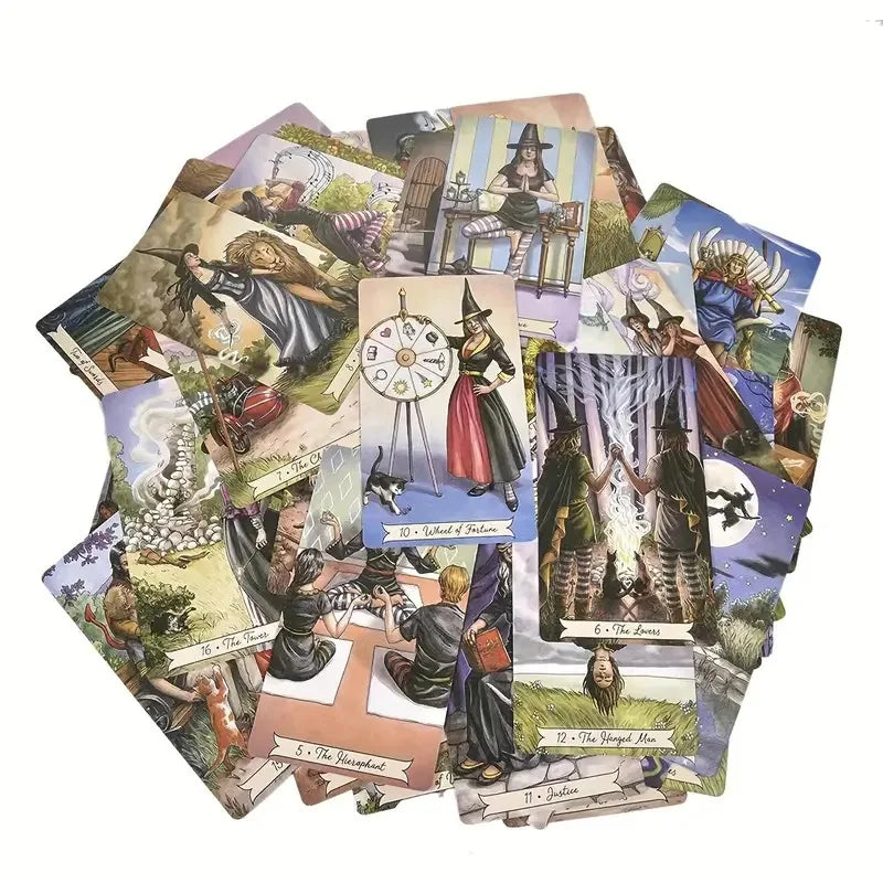 Collection of tarot cards with various illustrations on a white background