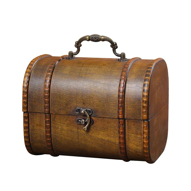 Wooden chest with a handle on a white background
