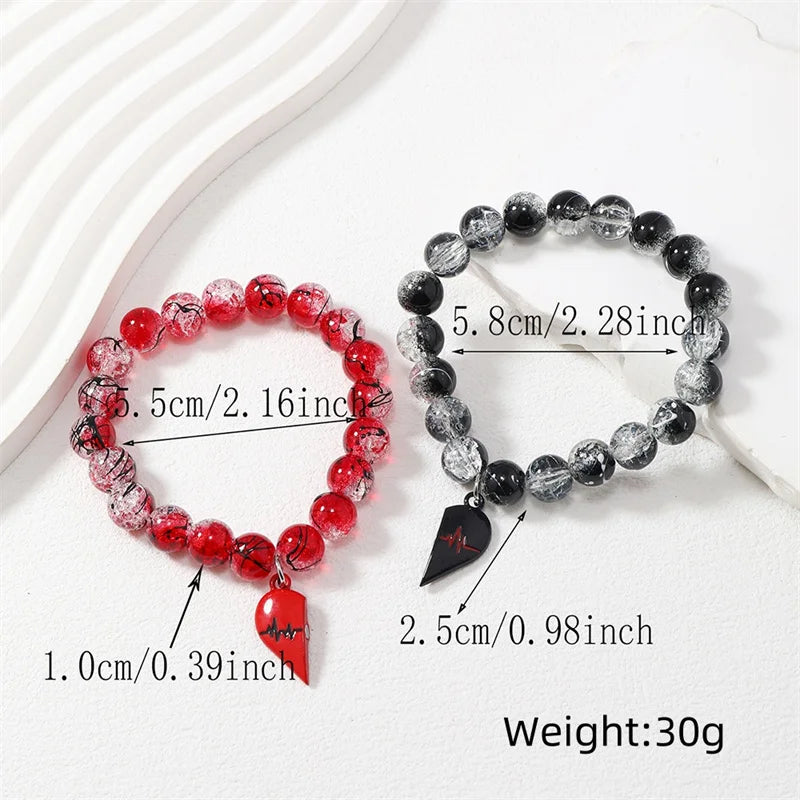 Two beaded bracelets with measurements and weight displayed on a white background