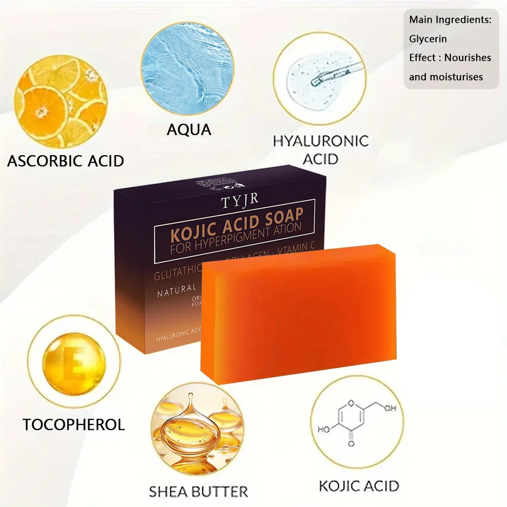 Tyjr Kojic Acid Soap with ingredients listed on a white background