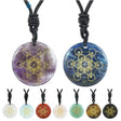 Set of stone pendants with geometric designs on black cords, featuring the brand 'VGDS'.