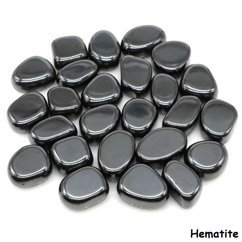 Collection of hematite stones on a white background