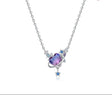 Silver necklace with a heart-shaped purple gem and star pendant on a white background, featuring Orstarry branding.