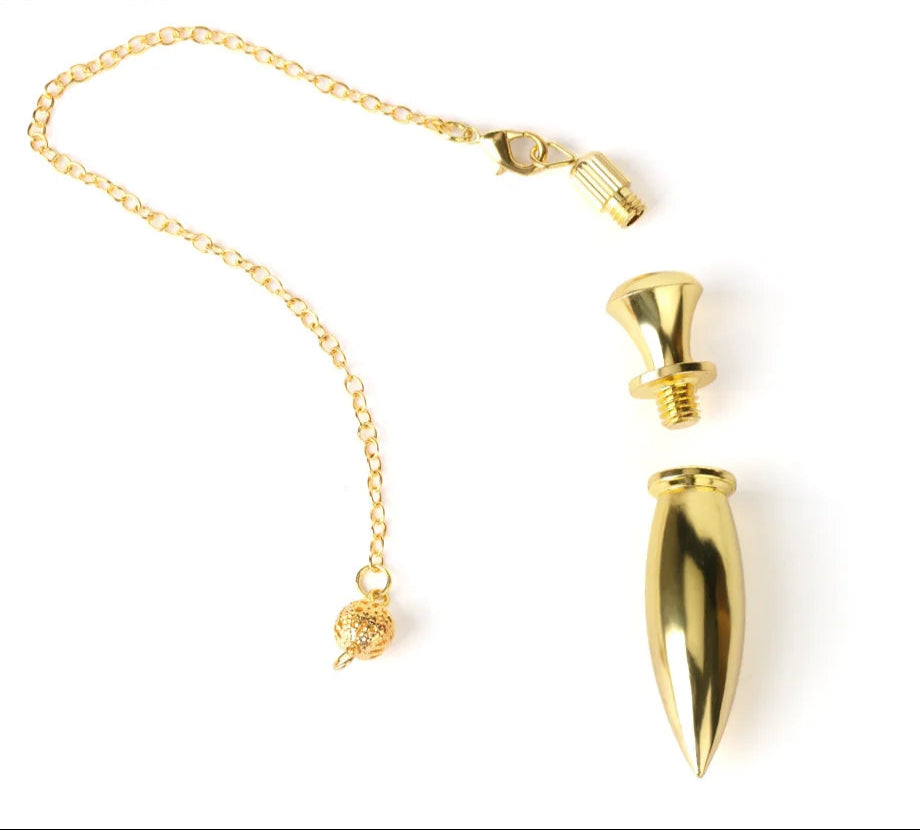 Gold spike earring with chain on a white background