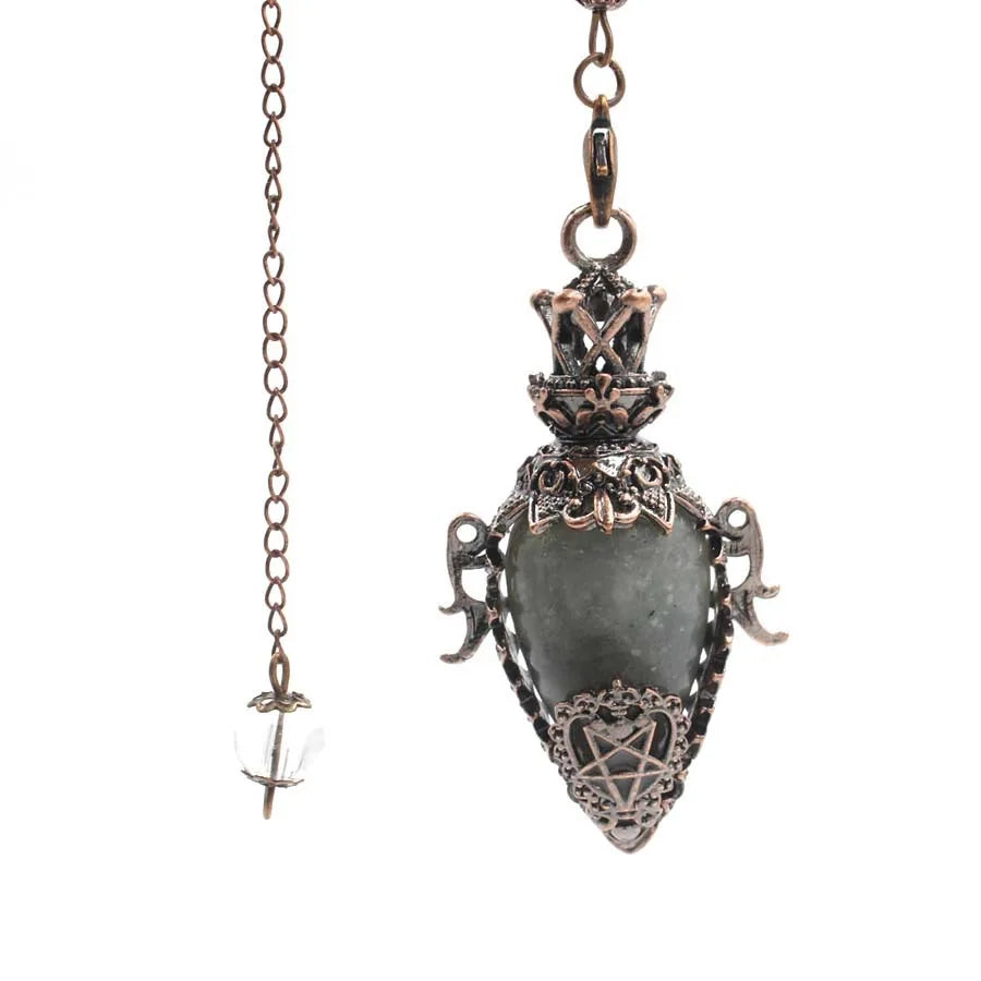 Decorative pendant necklace with a pentagram design on a white background