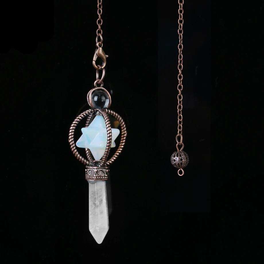 Crystal pendant necklace with chain on a black background