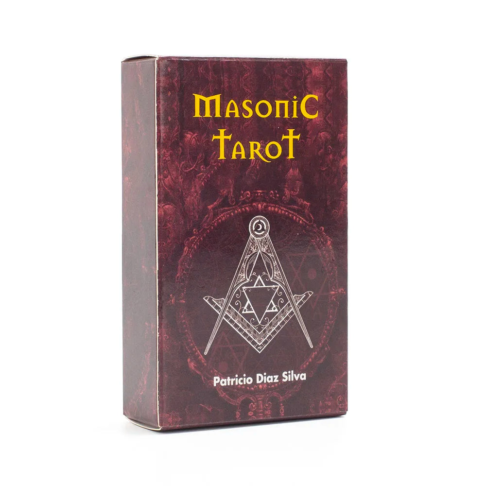 Masonic Tarot card set packaging with Masonic symbols on a white background
