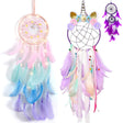 Two colorful dream catchers with feathers and lights on a white background