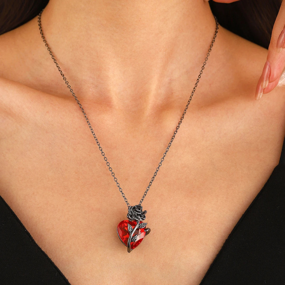 Gothic Rose-Red Heart Necklace