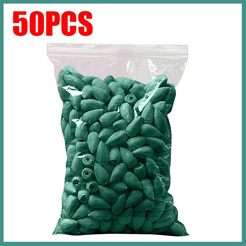 Bag of green foam cones with '50PCS' text on a white background