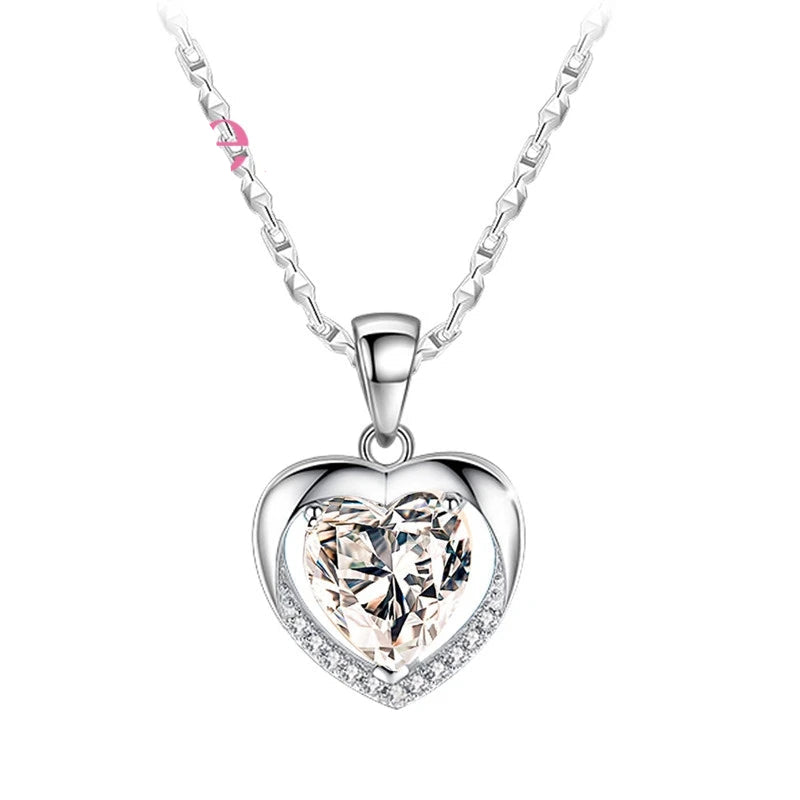 Heart-shaped silver pendant necklace with clear gemstone on a white background, featuring the brand 'Giemi'.