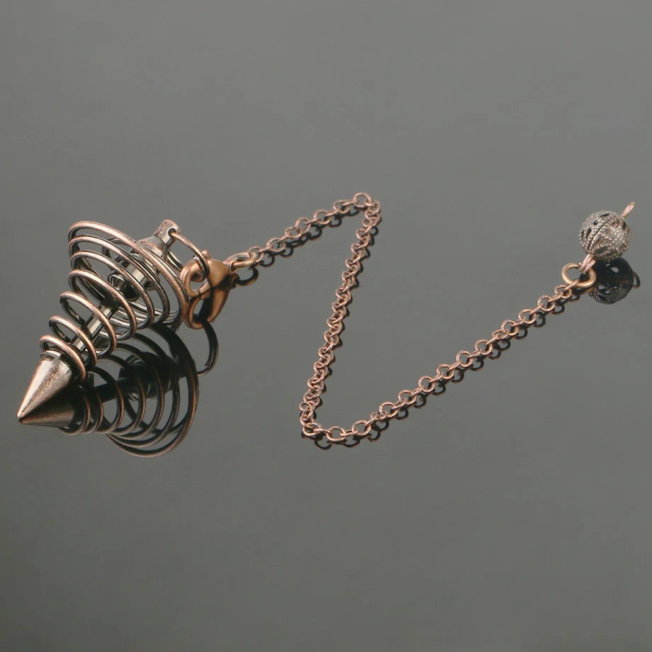 Bronze-colored necklace with a spike design on a dark gray background