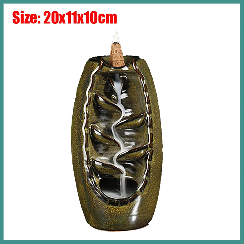 Decorative indoor water fountain with a size label on a white background