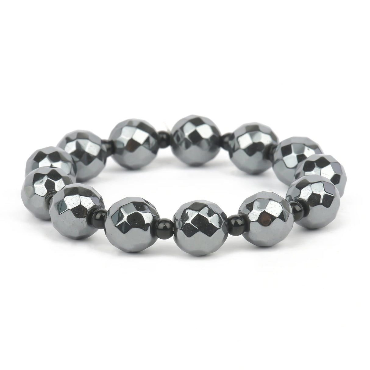 Silver beaded bracelet on a white background