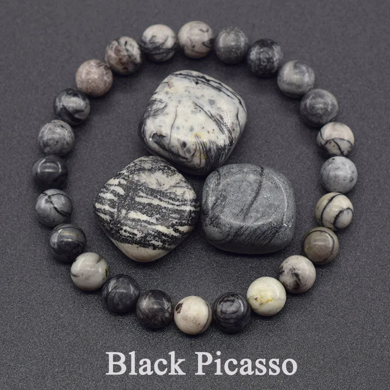 Black Picasso beads arranged in a circle on a dark background with 'Black Picasso' text.