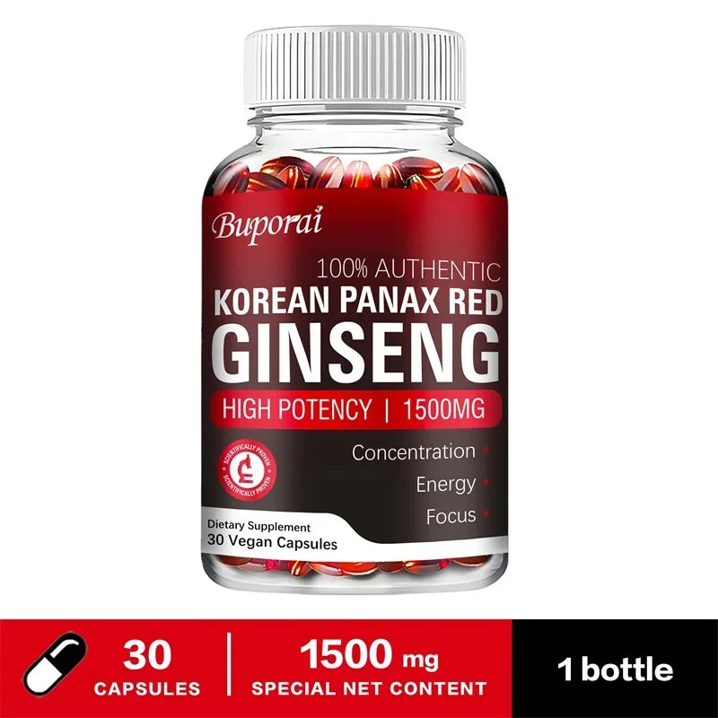 Buporai Korean Panax Red Ginseng supplement bottle on a white background