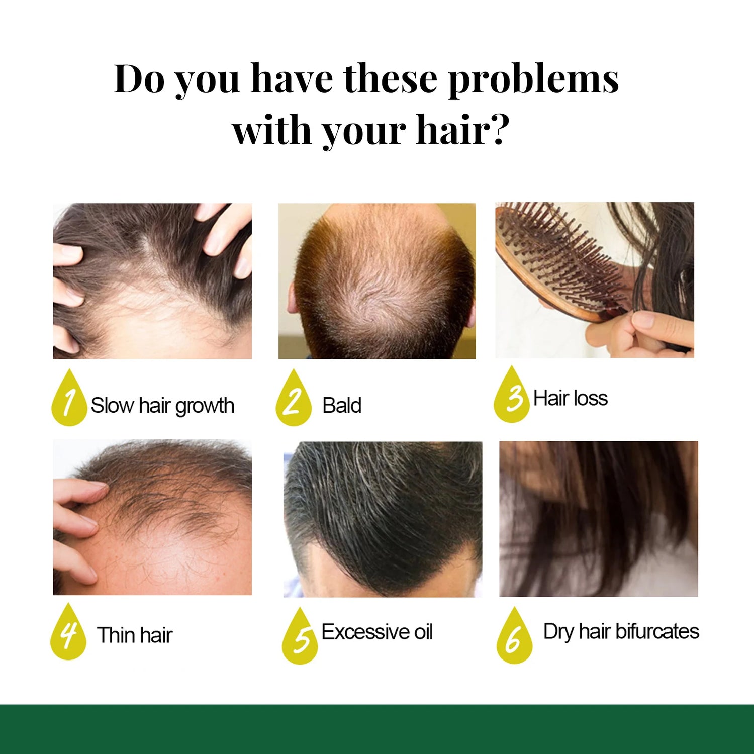 Hair care issues with images and text on a white background