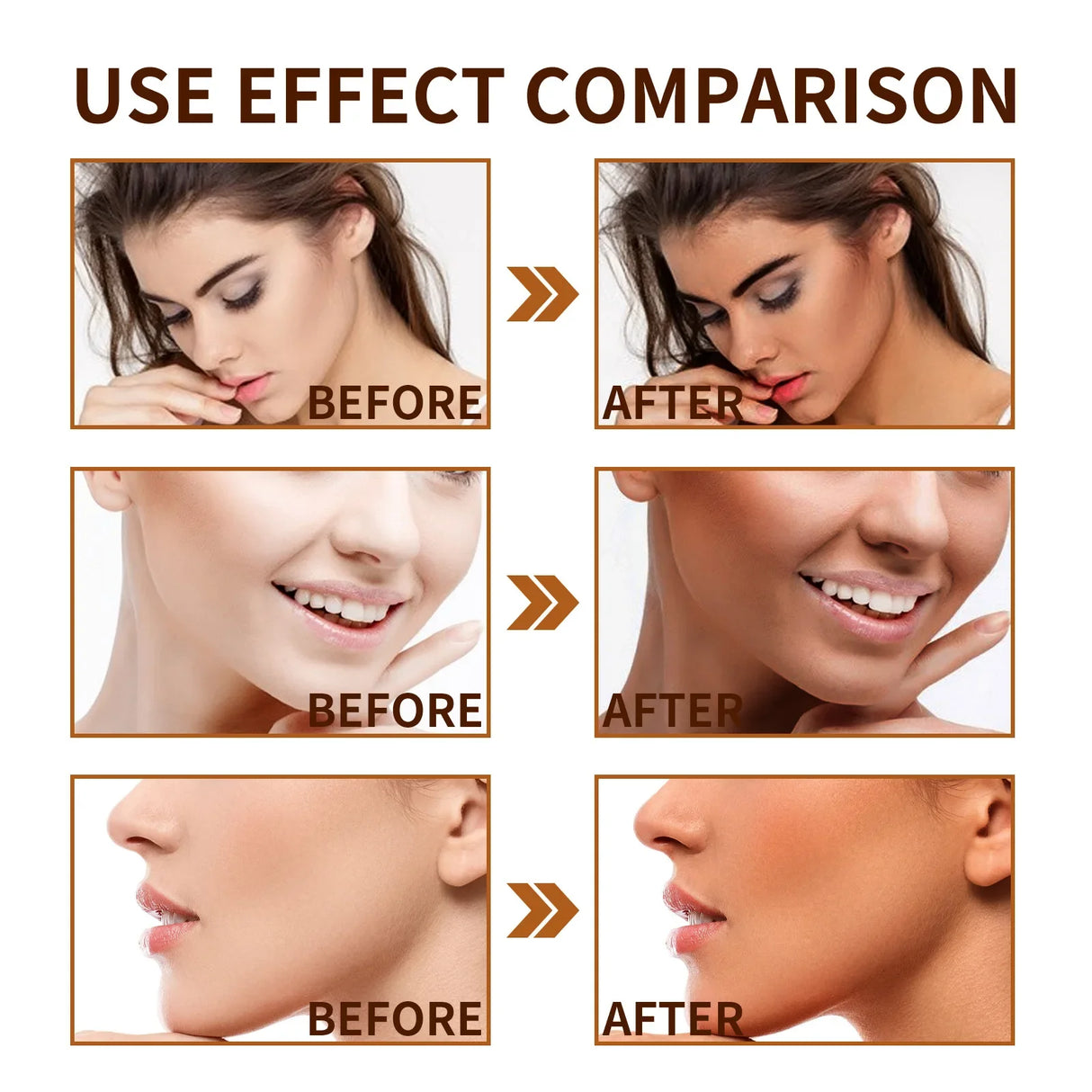 Before and after effect comparison of a woman's face and lips on a beige background.