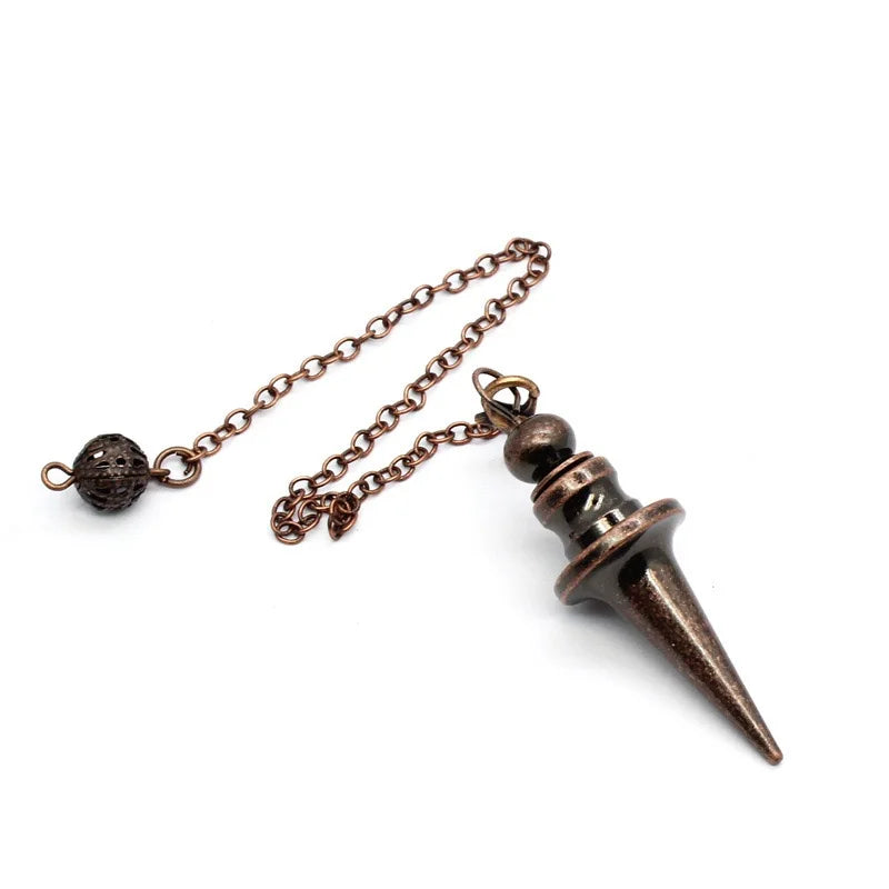 Bronze-colored pendant on a chain against a white background