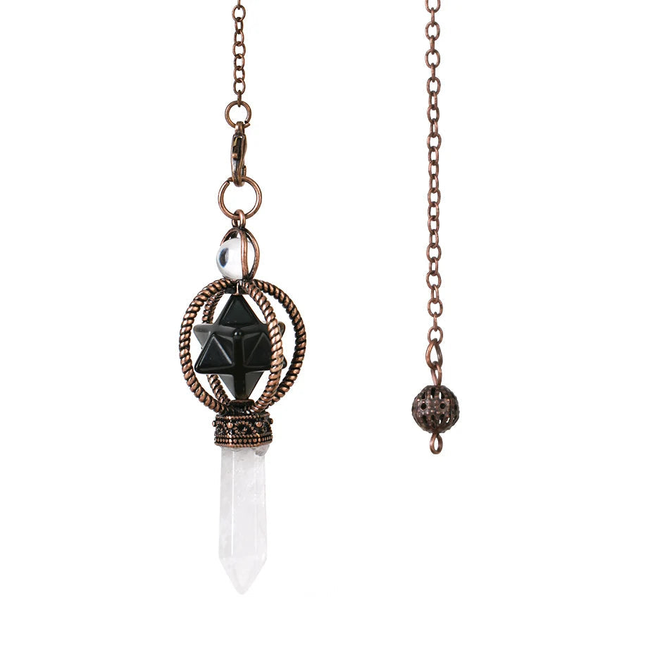 Necklace with geometric pendant and crystal on a white background