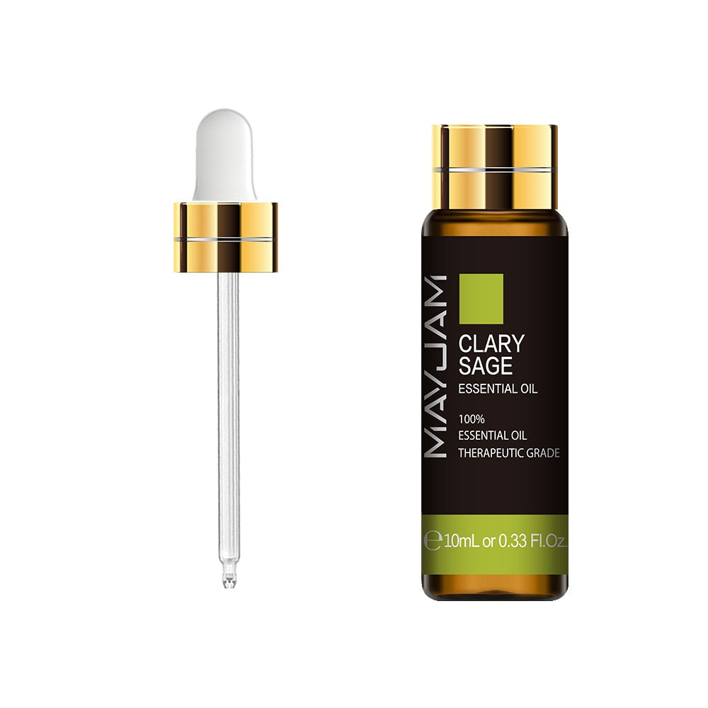 MayJam Clary Sage essential oil bottle with dropper on a white background