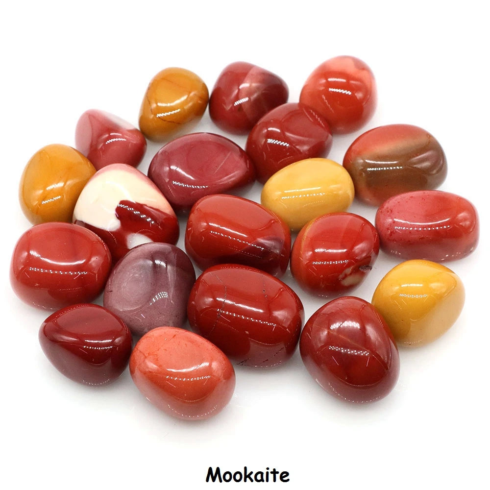 Collection of mookaite stones on a white background