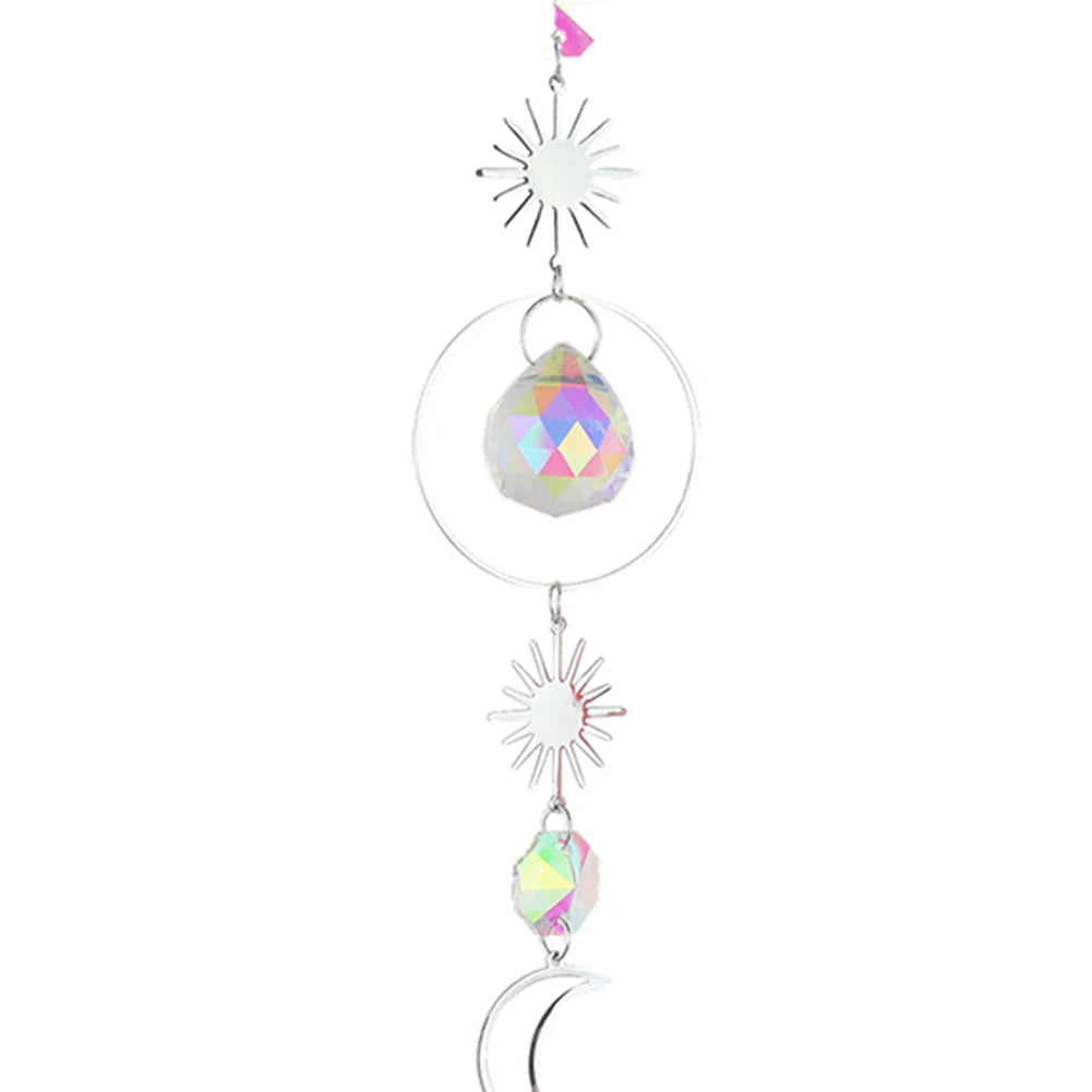 Decorative hanging ornament with geometric design on a white background